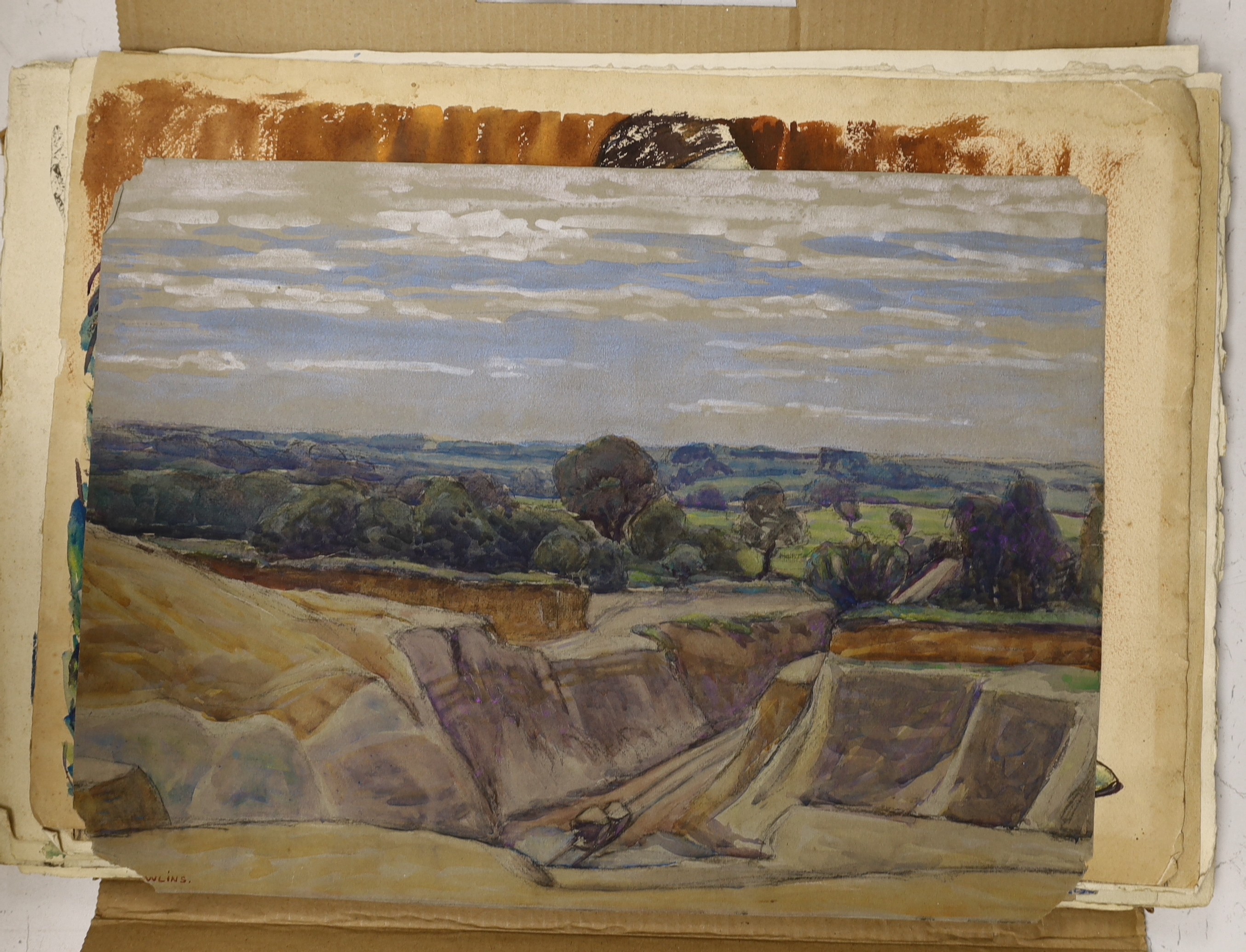 Ethel L. Rawlins (1880-1940), folio of assorted watercolours, Landscapes and figure studies, largest 39 x 56cm